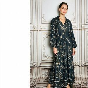 H&M Dark Teal Floral V-Neck Maxi Dress